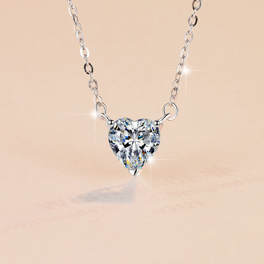 Silver Necklace Love Heart-shaped Moissanite Pendant