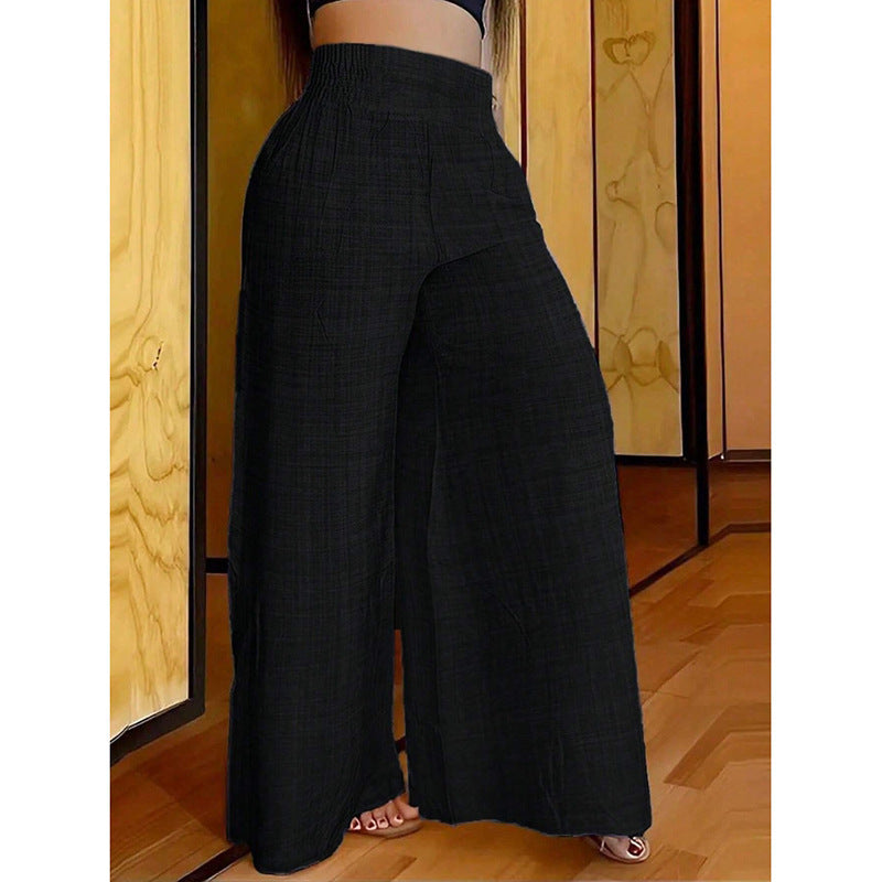 New Women's Solid Color High Waist Slimming Wide Leg Pants