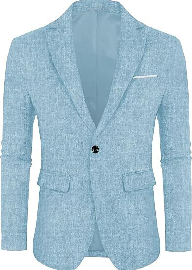 Linen Leisure Single Button Lightweight Business Pure Color Flat Collar Suit Jacket Men