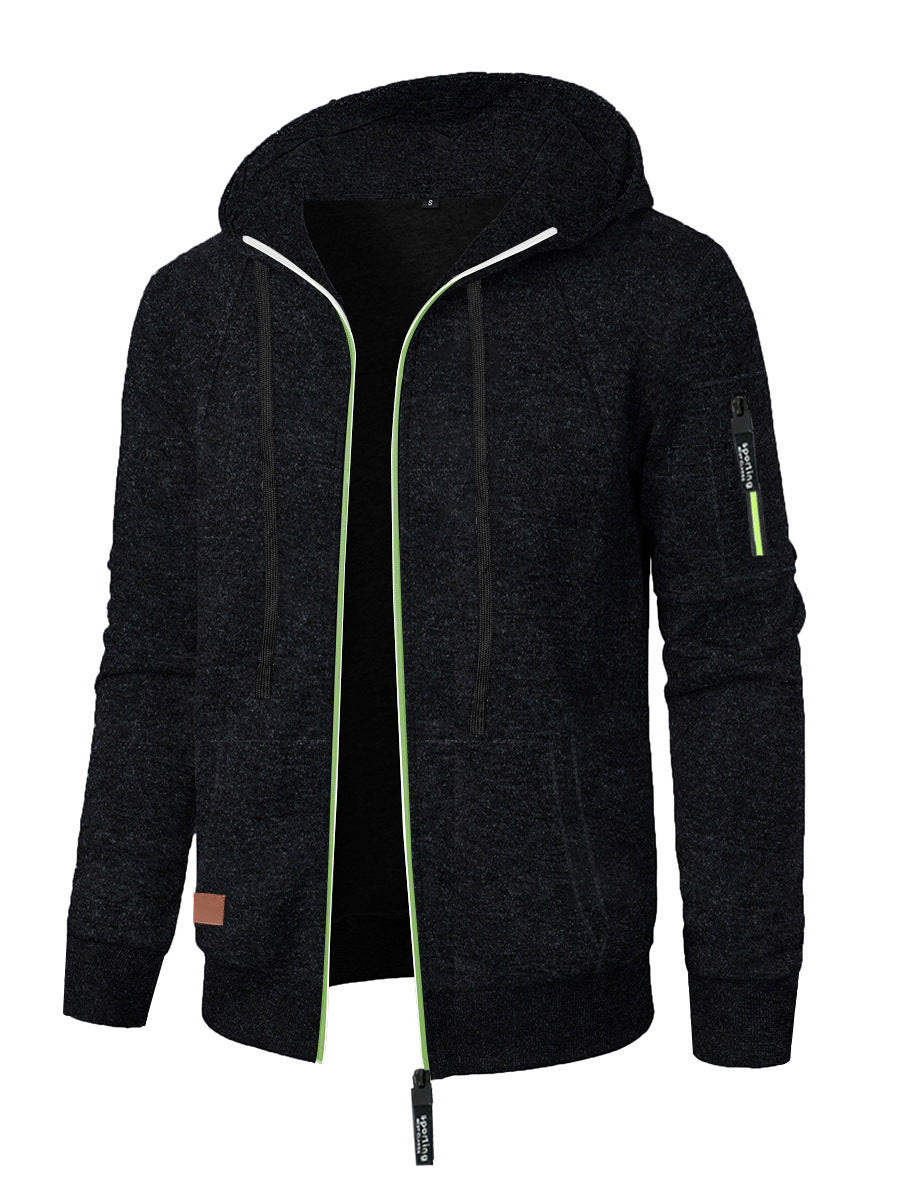Men's Sports Fitness Casual Jacquard Sweater Hooded Coat