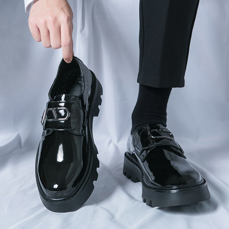 Summer Glossy Breathable Hidden Heel Platform Loafers Small Leather Shoes