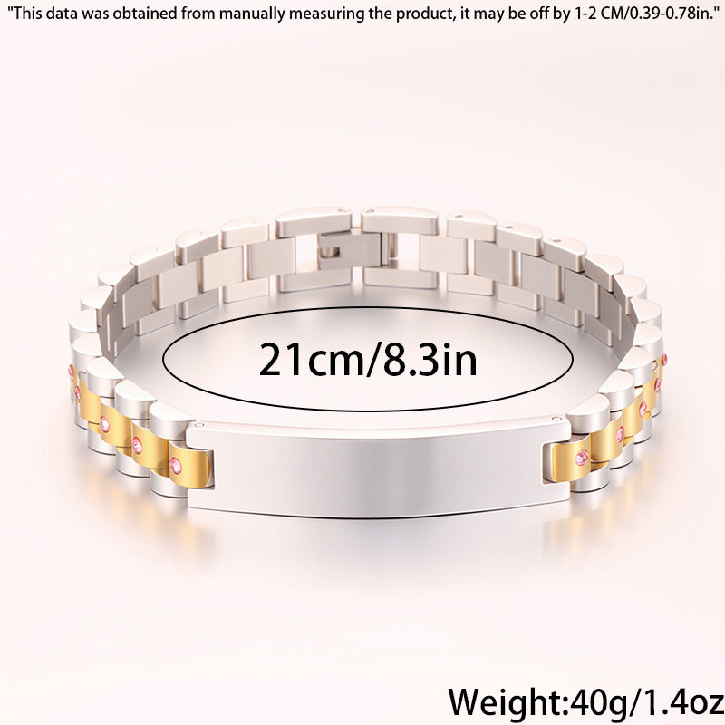 Women's Simple And Versatile Diamond Inlaid Curved Titanium Steel Bracelet