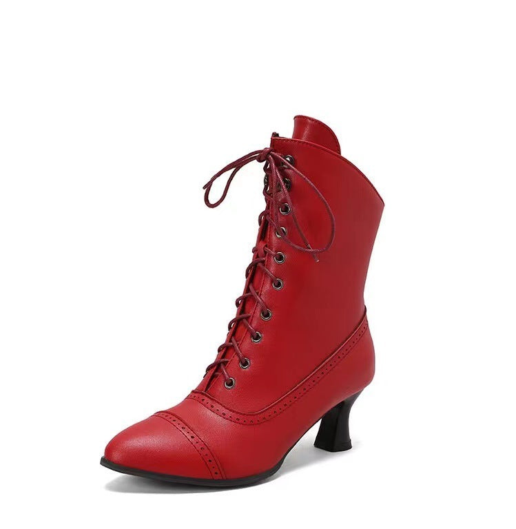 Large Size Women's British-style Martin Wine Glass High Heel Boots Women's Motorcycle