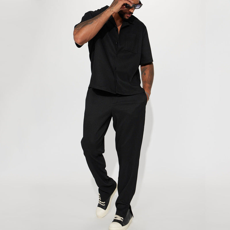 New Casual Loose Lapels Short-sleeved Trousers Trendy Men's Suit