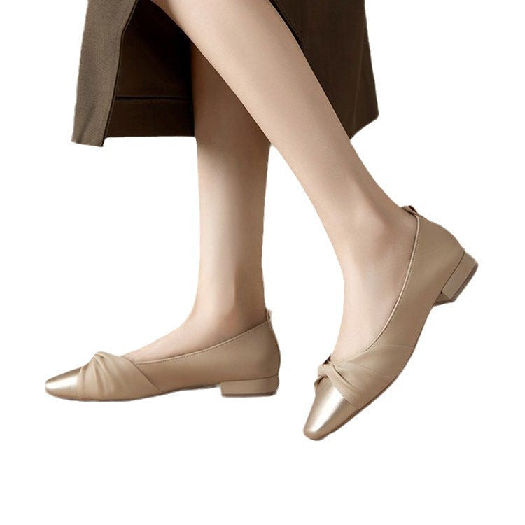 Soft Leather Low Heel Versatile Women's Casual Shoes