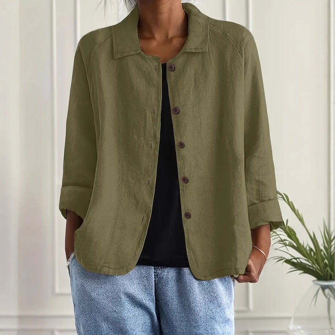 European And American Cotton And Linen Shirt Women's Casual Slimming Cardigan Coat