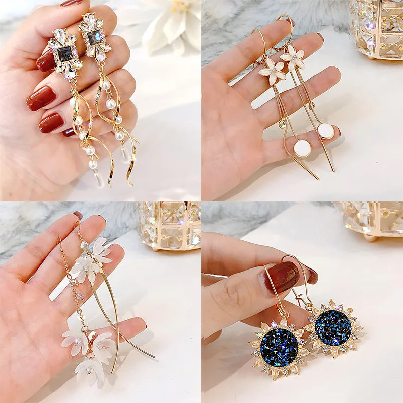 Long Tassel Dangle Earrings Explosive Personality Fashion All-match Female Gold Silver Needle Retro Heart Earjewelry Wholesale