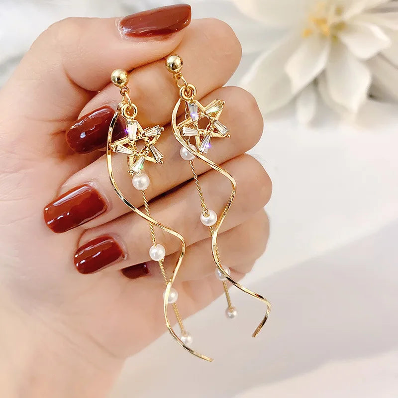 Long Tassel Dangle Earrings Explosive Personality Fashion All-match Female Gold Silver Needle Retro Heart Earjewelry Wholesale