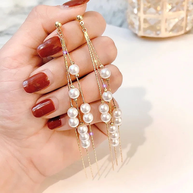 Long Tassel Dangle Earrings Explosive Personality Fashion All-match Female Gold Silver Needle Retro Heart Earjewelry Wholesale