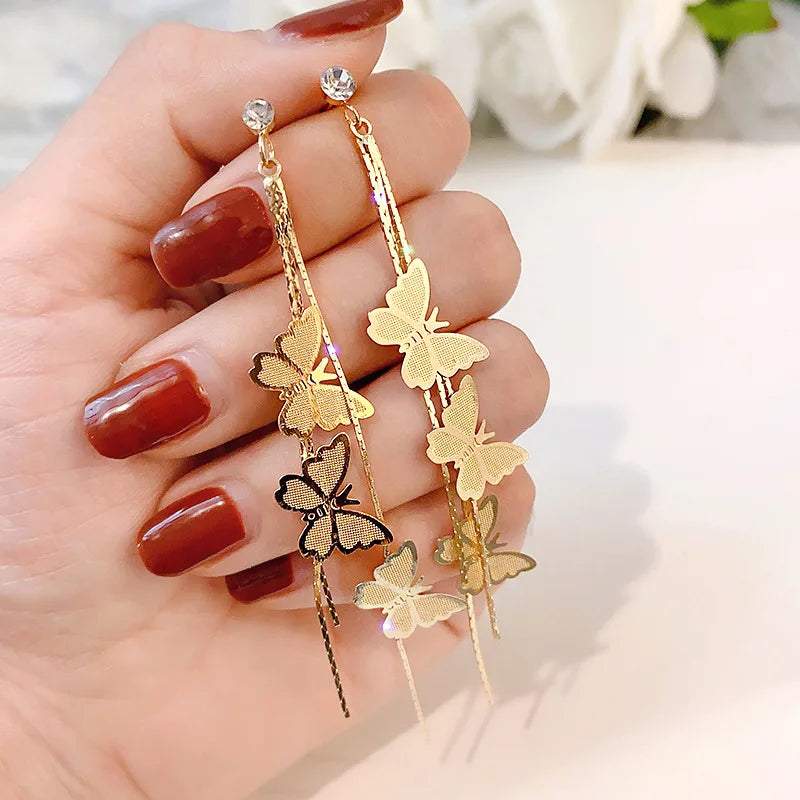 Long Tassel Dangle Earrings Explosive Personality Fashion All-match Female Gold Silver Needle Retro Heart Earjewelry Wholesale