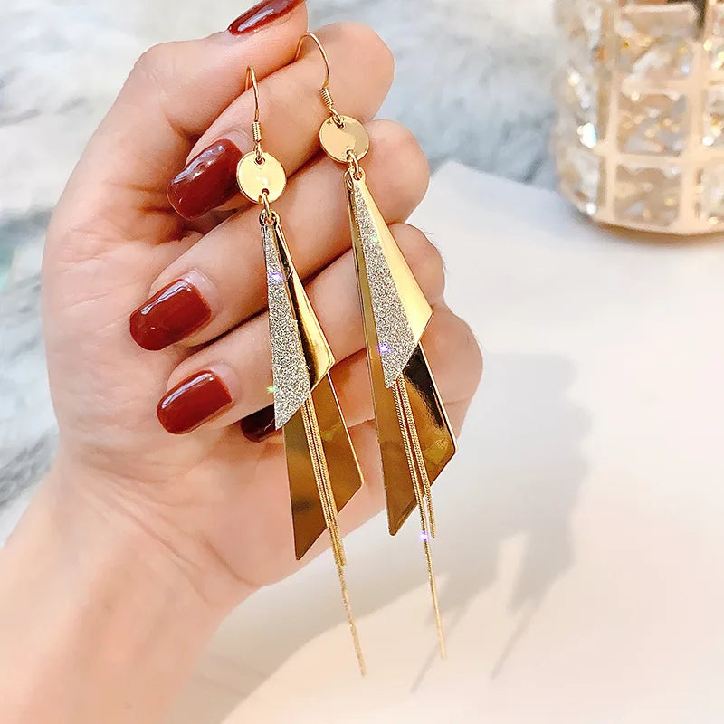 Long Tassel Dangle Earrings Explosive Personality Fashion All-match Female Gold Silver Needle Retro Heart Earjewelry Wholesale