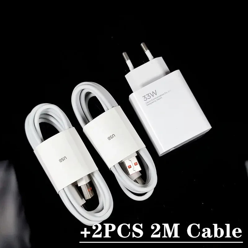 Original Xiaomi 33W Fast Charger EU Turbo Charge 2M 1.5M Type C Cable For Mi 10 9 10T Lite POCO X3 NFC Redmi K40 Note 9 10 Pro