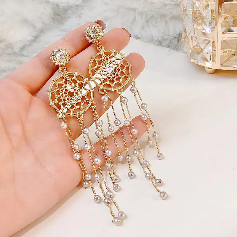 Long Tassel Dangle Earrings Explosive Personality Fashion All-match Female Gold Silver Needle Retro Heart Earjewelry Wholesale