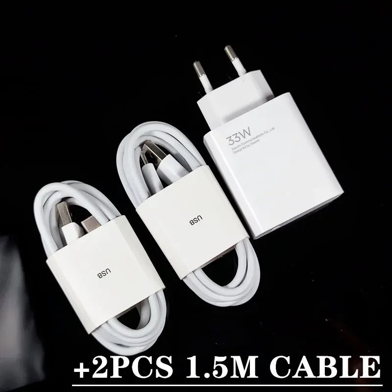 Original Xiaomi 33W Fast Charger EU Turbo Charge 2M 1.5M Type C Cable For Mi 10 9 10T Lite POCO X3 NFC Redmi K40 Note 9 10 Pro