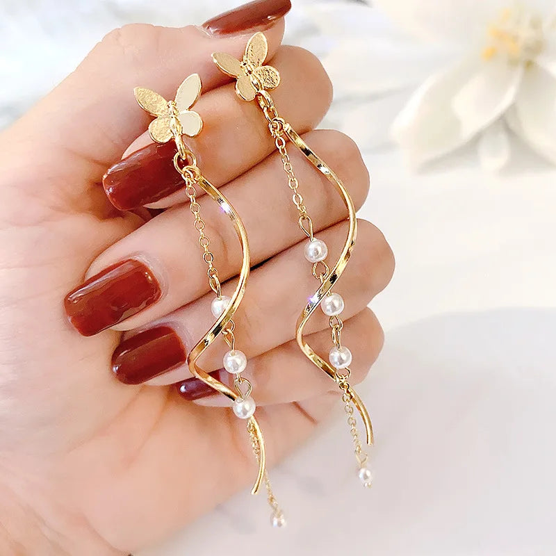 Long Tassel Dangle Earrings Explosive Personality Fashion All-match Female Gold Silver Needle Retro Heart Earjewelry Wholesale