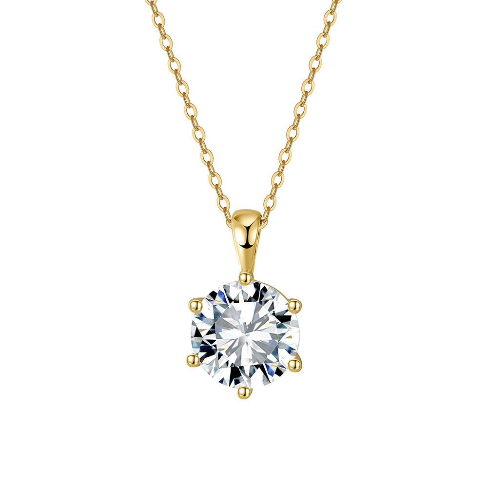 Classic Six-claw Simple Moissanite Pendant Silver Necklace