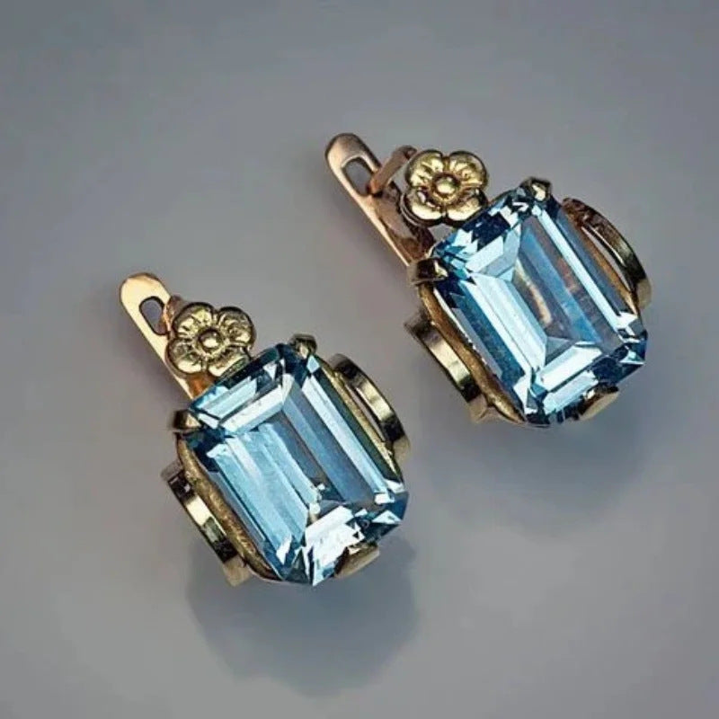 Square Rock Candy Earrings Navy Blue Topaz Stud Earrings