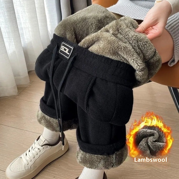 Fleece-lined Thickening Wide Leg Pants Women