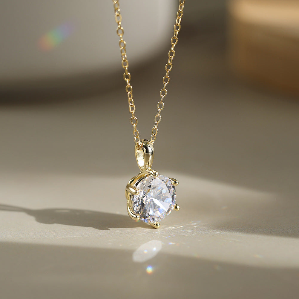 Classic Six-claw Simple Moissanite Pendant Silver Necklace