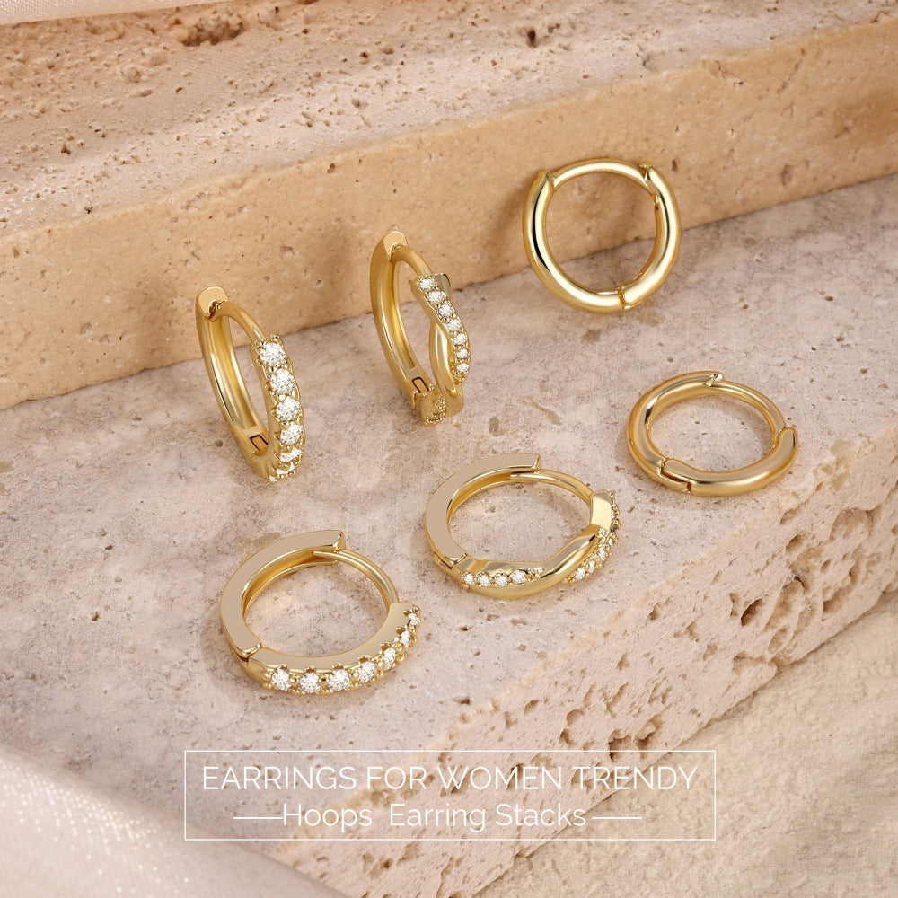 Twist Copper Earrings Studded With Zircon Set