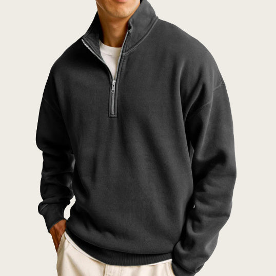 Men's Casual Half Zipped Stand Collar Long-sleeved Sweater