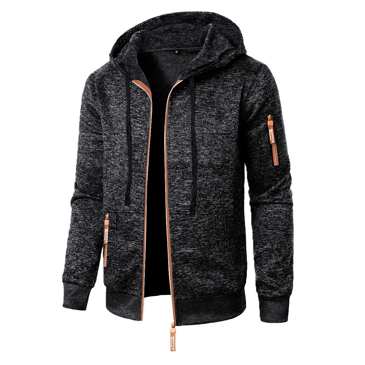 Men's Sports Fitness Casual Jacquard Sweater Hooded Coat
