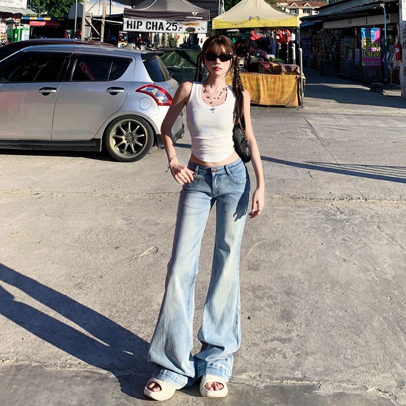 American Retro Low Waist Hot Girl Bell-bottom Pants Slim Fit Slimming Stretch All-matching Jeans