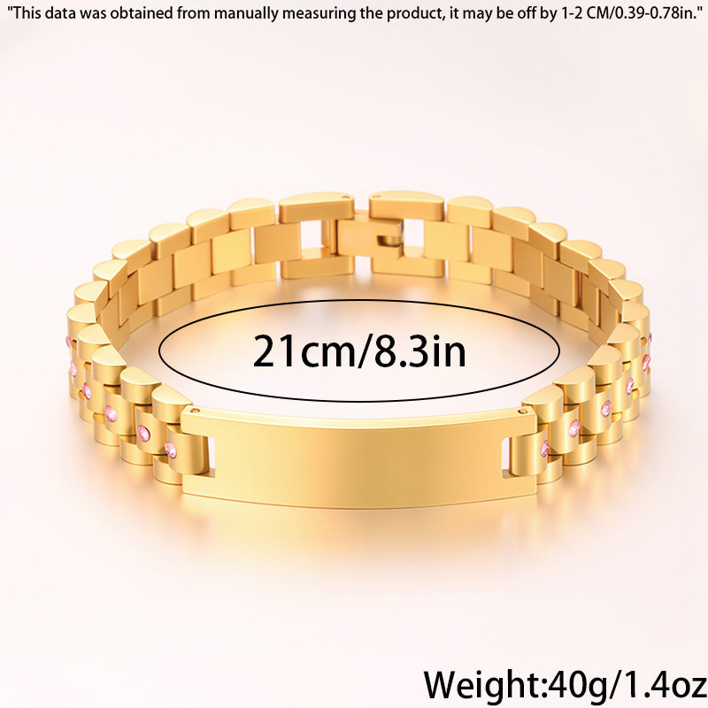 Women's Simple And Versatile Diamond Inlaid Curved Titanium Steel Bracelet