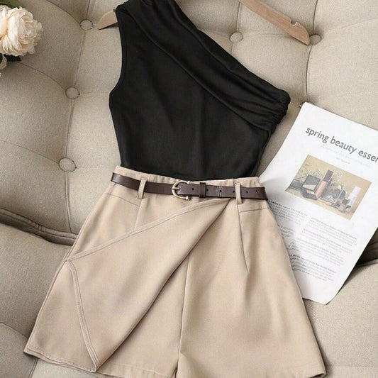 Fashionable All-match Commuter High Elastic Black Shorts