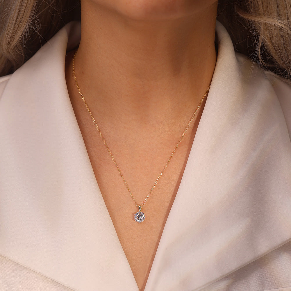 Classic Six-claw Simple Moissanite Pendant Silver Necklace