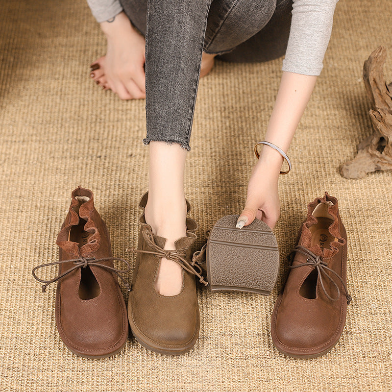 Retro Round Head Leisure Women's Flat British Style Soft Sole Shoes