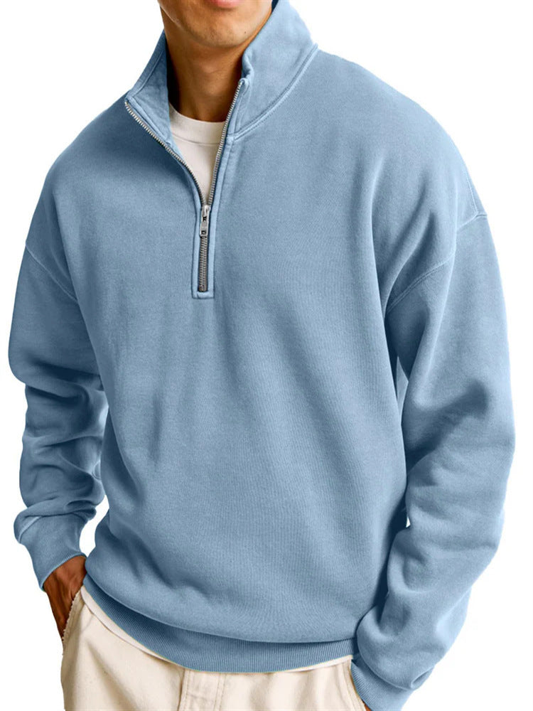 Men's Casual Half Zipped Stand Collar Long-sleeved Sweater