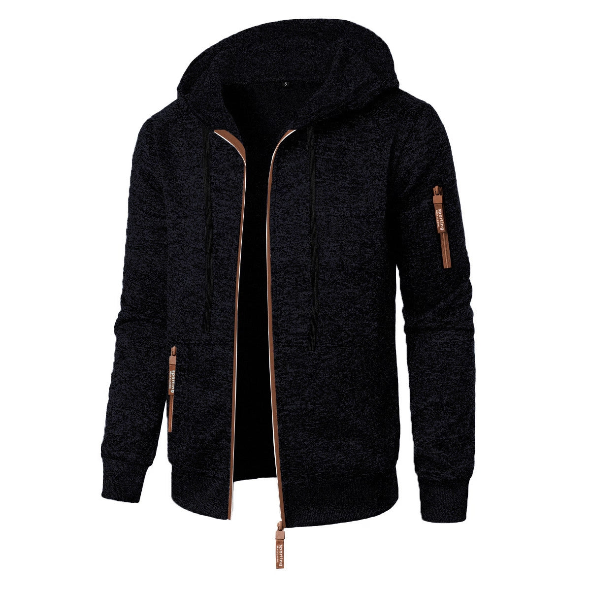 Men's Sports Fitness Casual Jacquard Sweater Hooded Coat