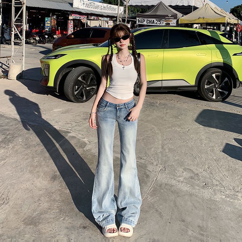 American Retro Low Waist Hot Girl Bell-bottom Pants Slim Fit Slimming Stretch All-matching Jeans