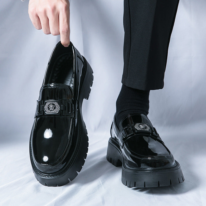 Summer Glossy Breathable Hidden Heel Platform Loafers Small Leather Shoes