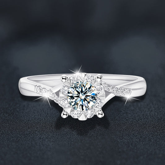 Silver Ring Women's High-grade Classic Four-claw Interwoven Snowflake Ornament