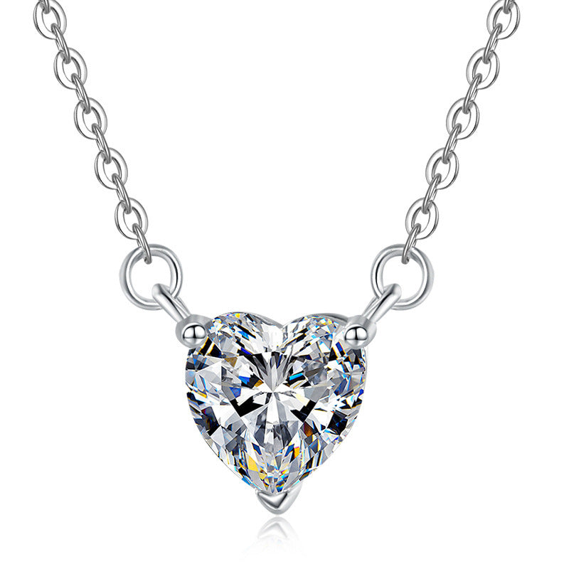 Silver Necklace Love Heart-shaped Moissanite Pendant