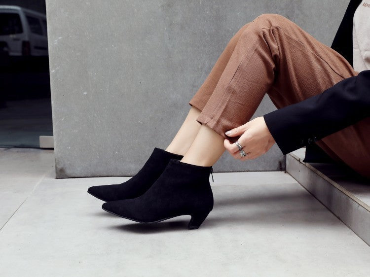 Large Size Mid Heel Pointed Ankle Boots Women