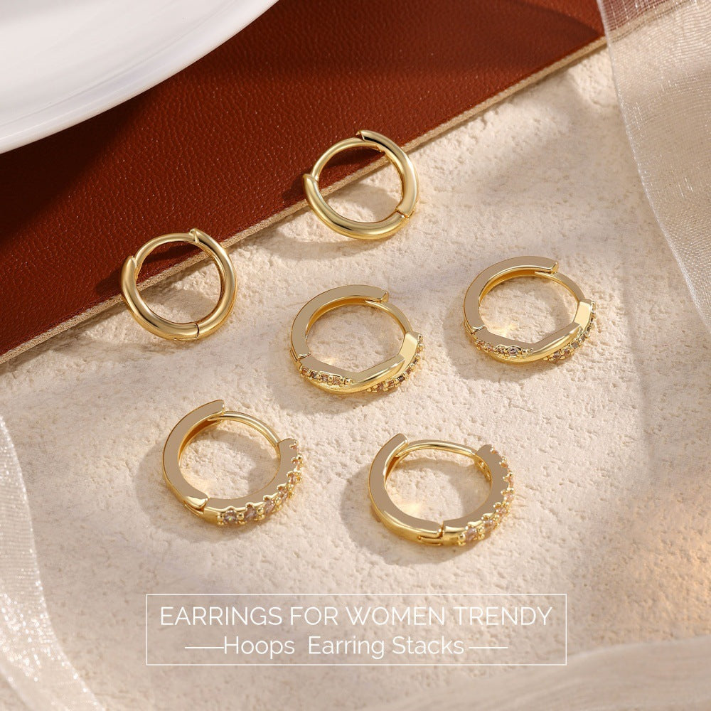 Twist Copper Earrings Studded With Zircon Set