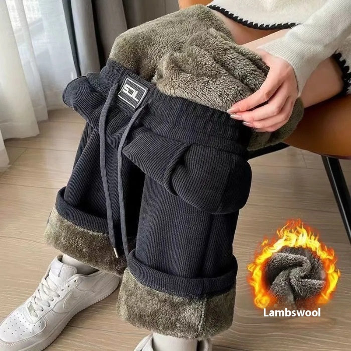 Fleece-lined Thickening Wide Leg Pants Women