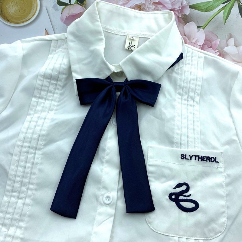 Female Violet Blue Japanese Style Lazy Free Uniform Bow Double Layer Navy Blue Shirt Bow Tie