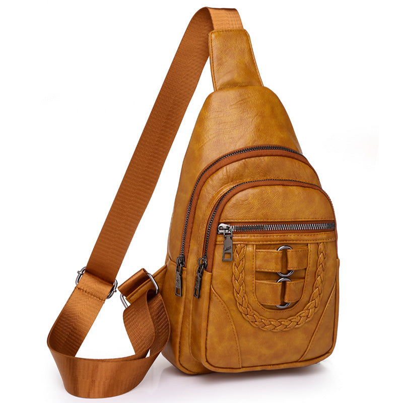 Simple Chest PU Soft Leather Textured Shoulder Bag