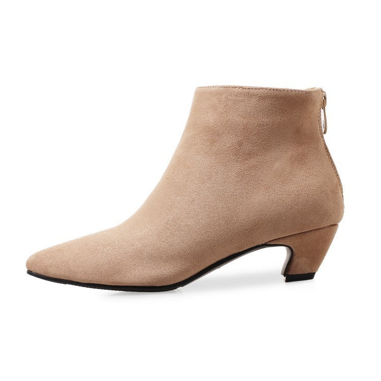 Large Size Mid Heel Pointed Ankle Boots Women