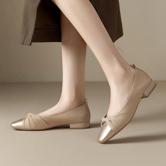 Soft Leather Low Heel Versatile Women's Casual Shoes