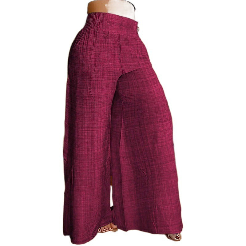 New Women's Solid Color High Waist Slimming Wide Leg Pants