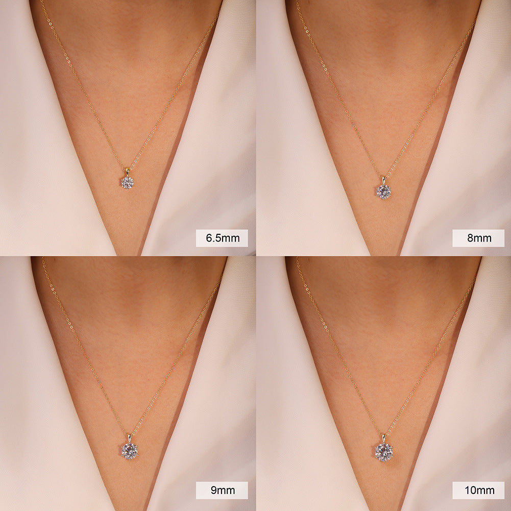 Classic Six-claw Simple Moissanite Pendant Silver Necklace